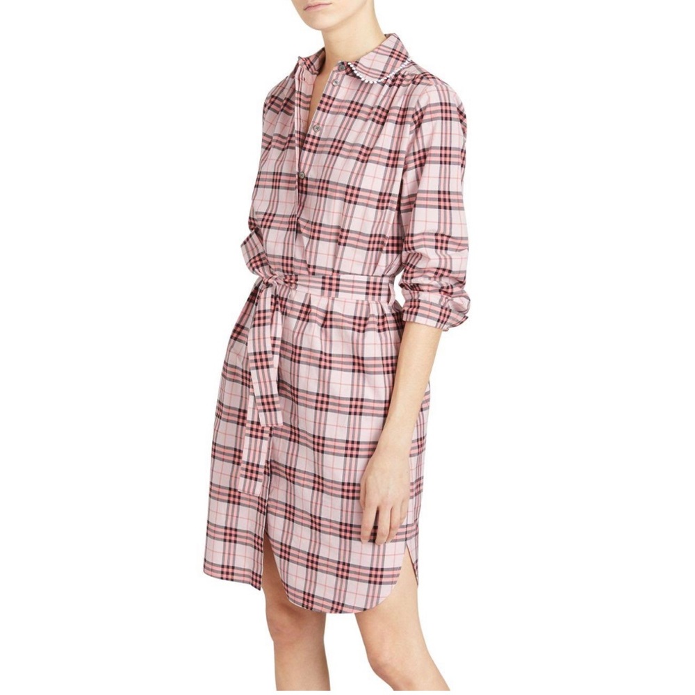 burberry pink lace dress Floral-embroidered Puff-sleeve Dress In Dusty Pink